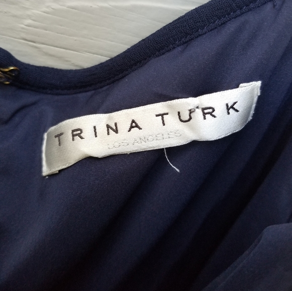 Trina Turk Cold Shoulder Ruffle Dress Navy - Picture 2 of 4